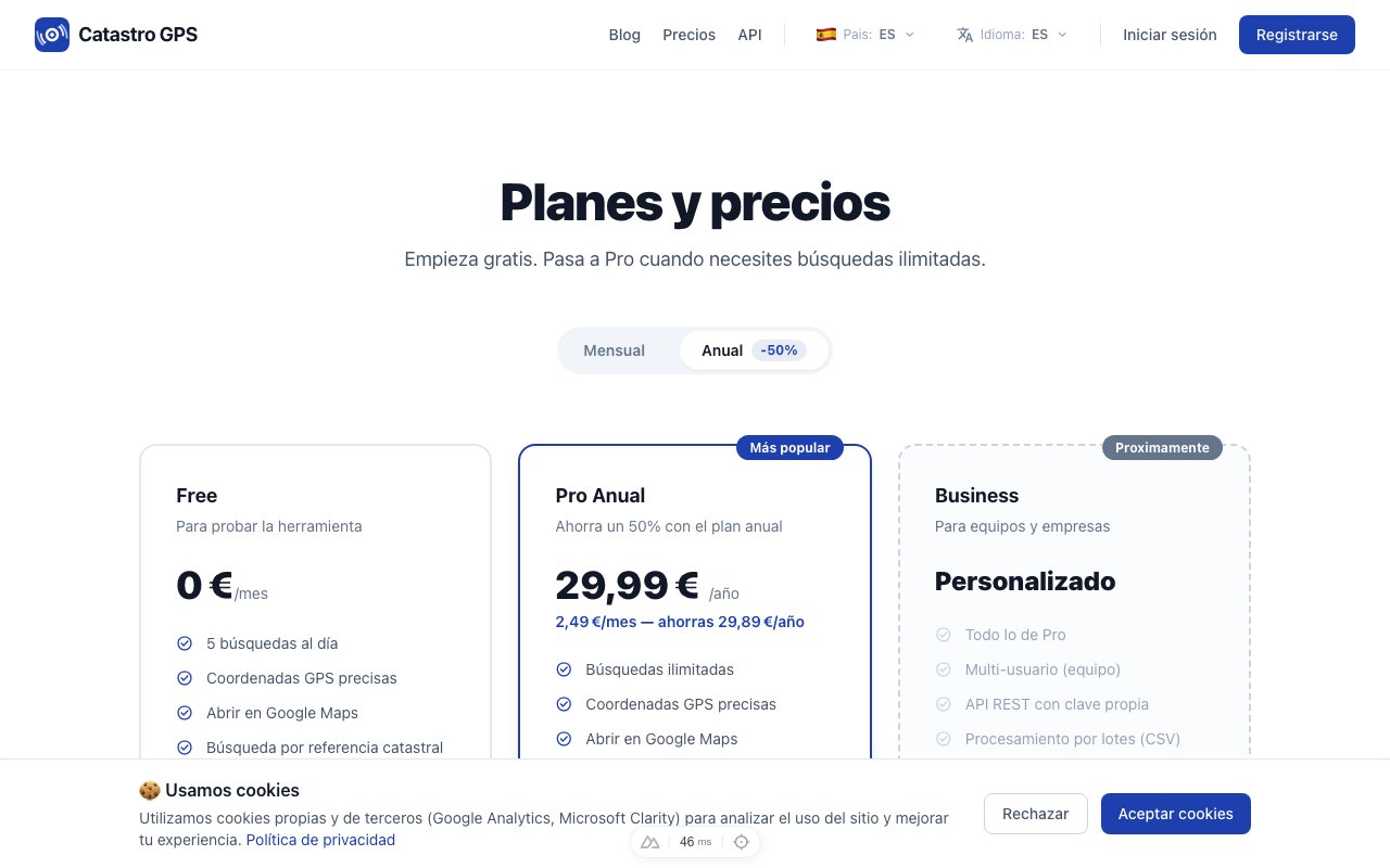 Planes y precios de CatastroGPS